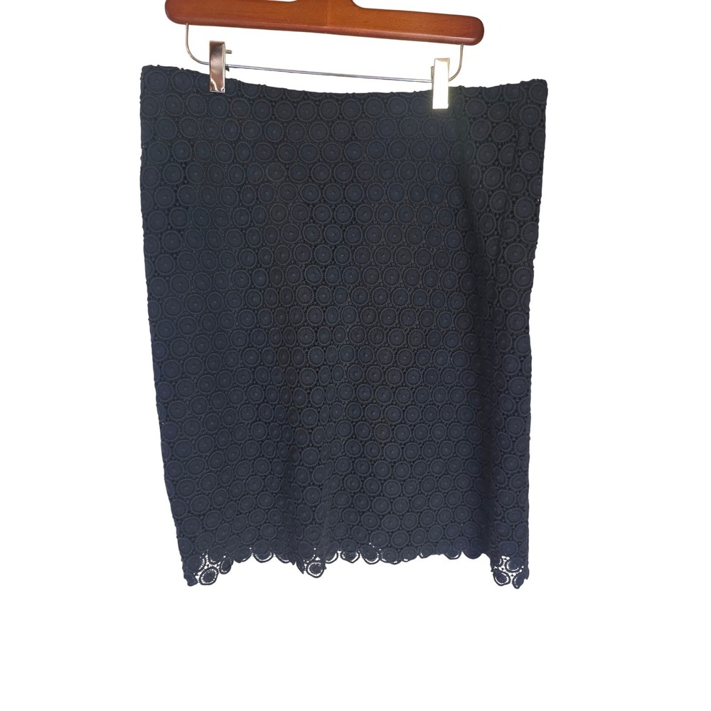 Cynthia‎ Rowley Black Cotton Eyelet Lace Pencil Skirt Scalloped Hem 12 Coquette